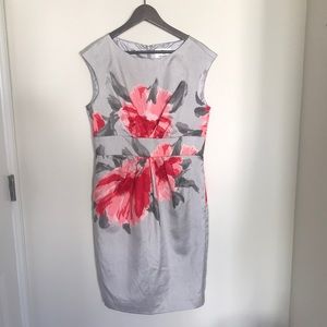 Silver Floral Sheath Dress knee length size 10